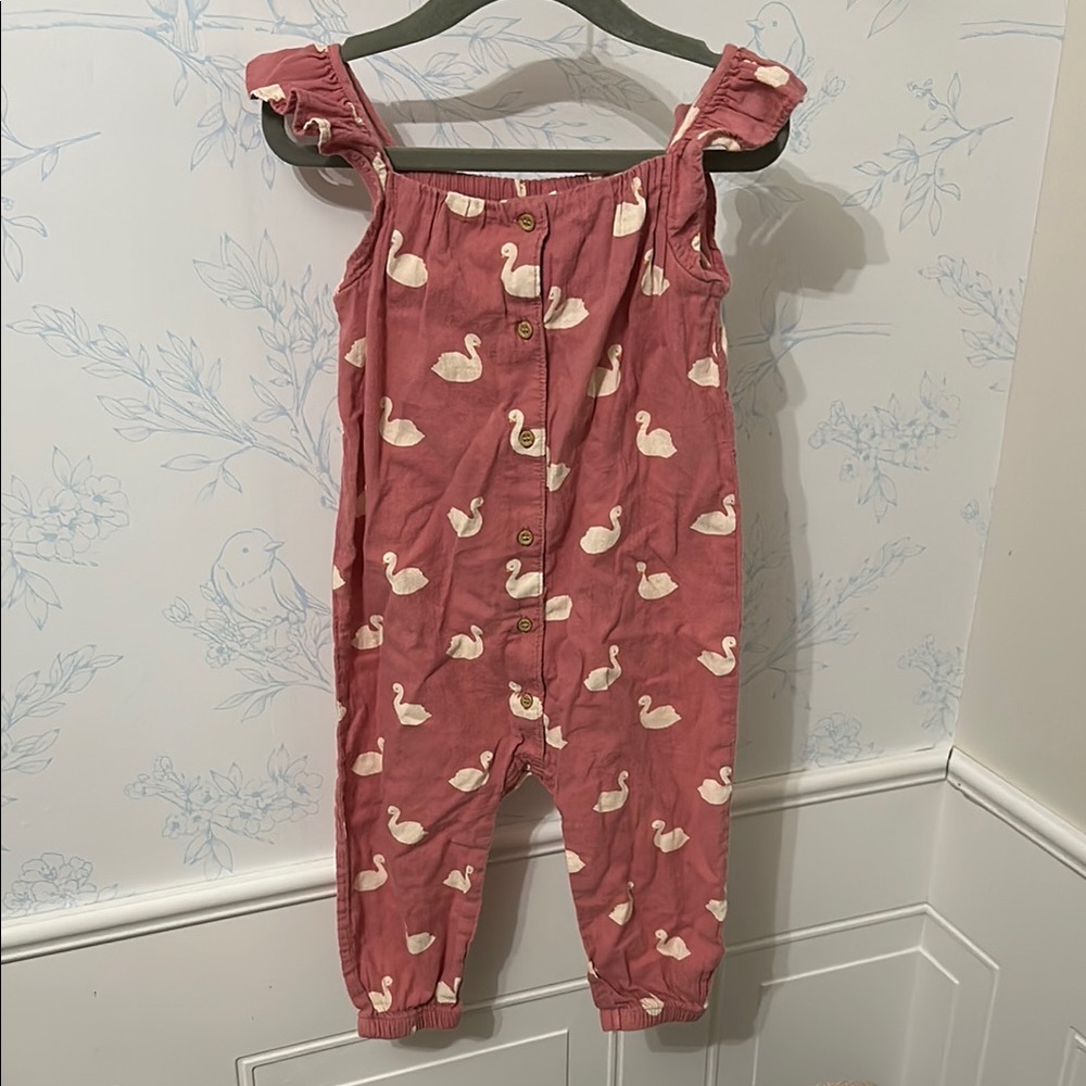 H&M Pink Swan Print Girls One-Piece Romper